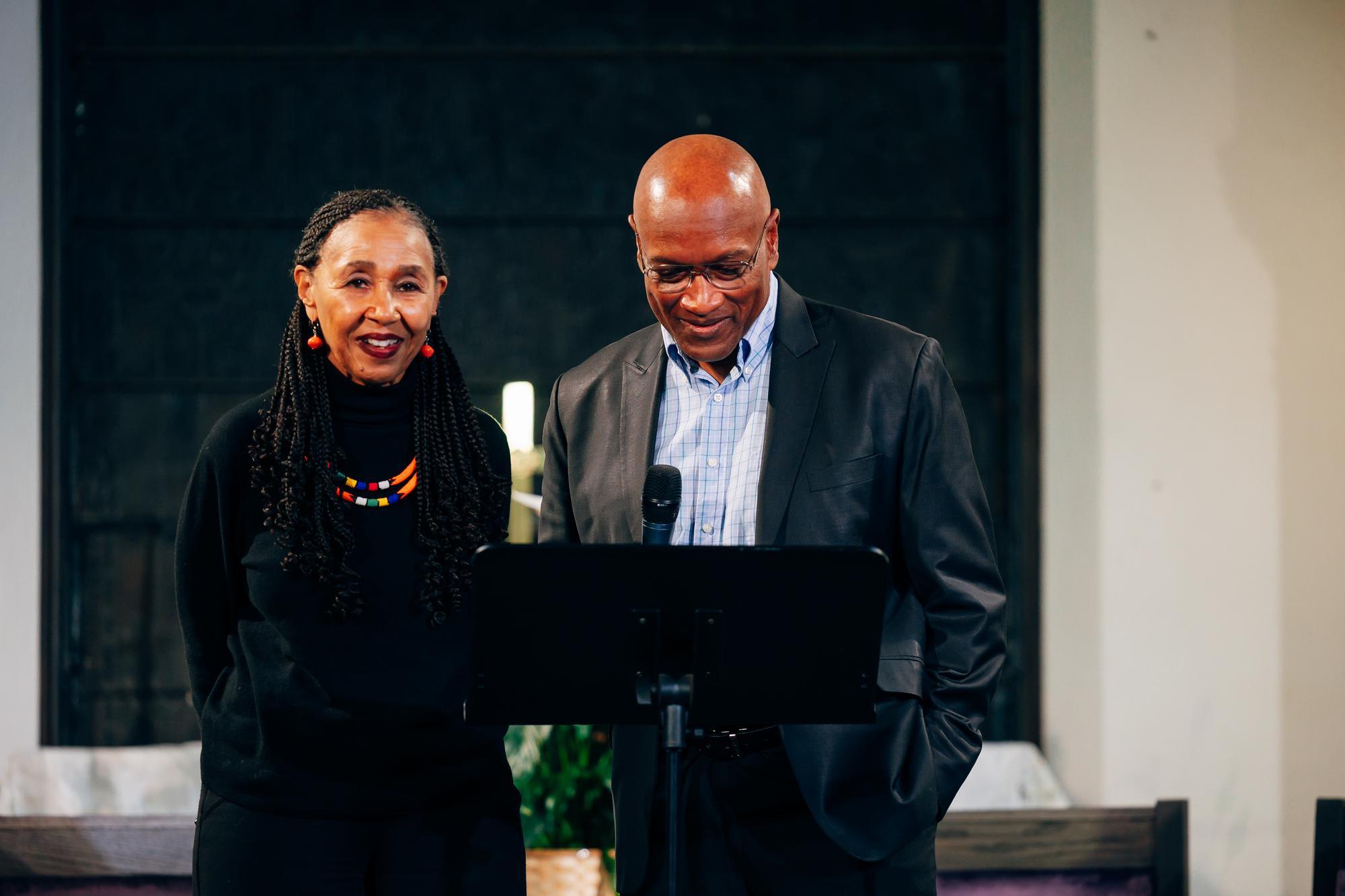 Pictured: Andrea Campbell, Father Greg Boyle, Petrina martin cherry, Rev. Dr. Ray Hammond, Rev. Dr. Gloria White Hammond, Govanny Abril, David Herrera