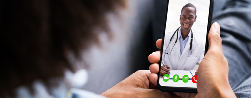 African American Video Conferencing With Doctor. Online Telemedicine